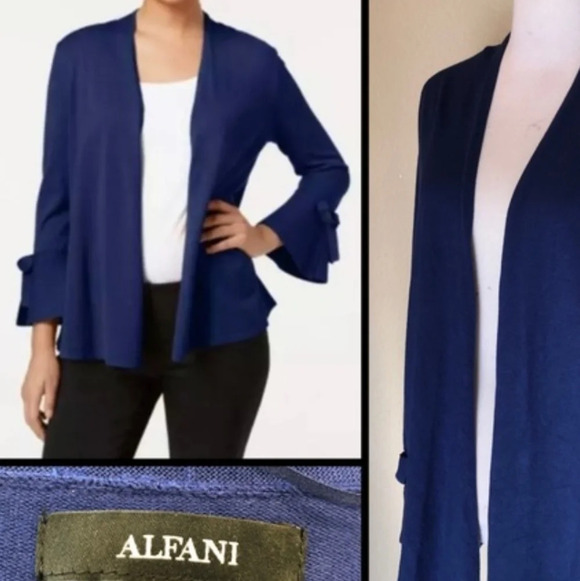 Alfani deep teal tied sleeve cardigan  sweater - Picture 2 of 8